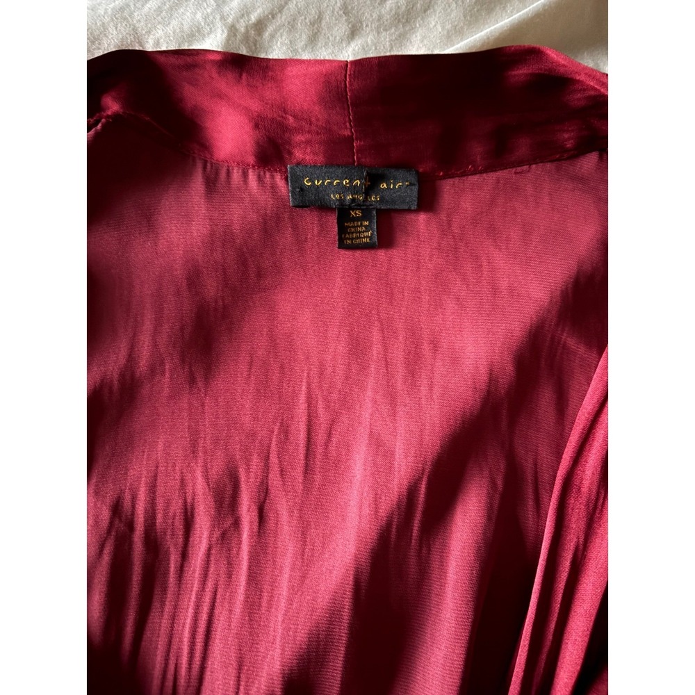 Current Air Wrap Blouse XS Burgundy Satin Ribbed Knit Cuff Romantic Coquette - Picture 6 of 7